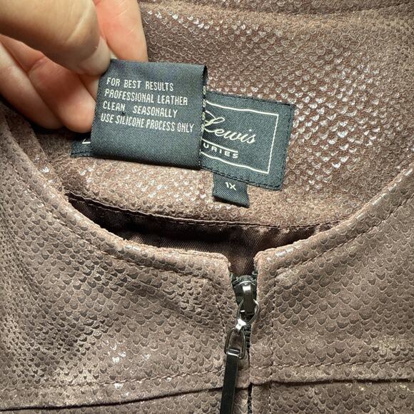 Terry Lewis Leather Jacket Womens 1X Brown Shiny Animal Print Classic Luxuries - Picture 3 of 13